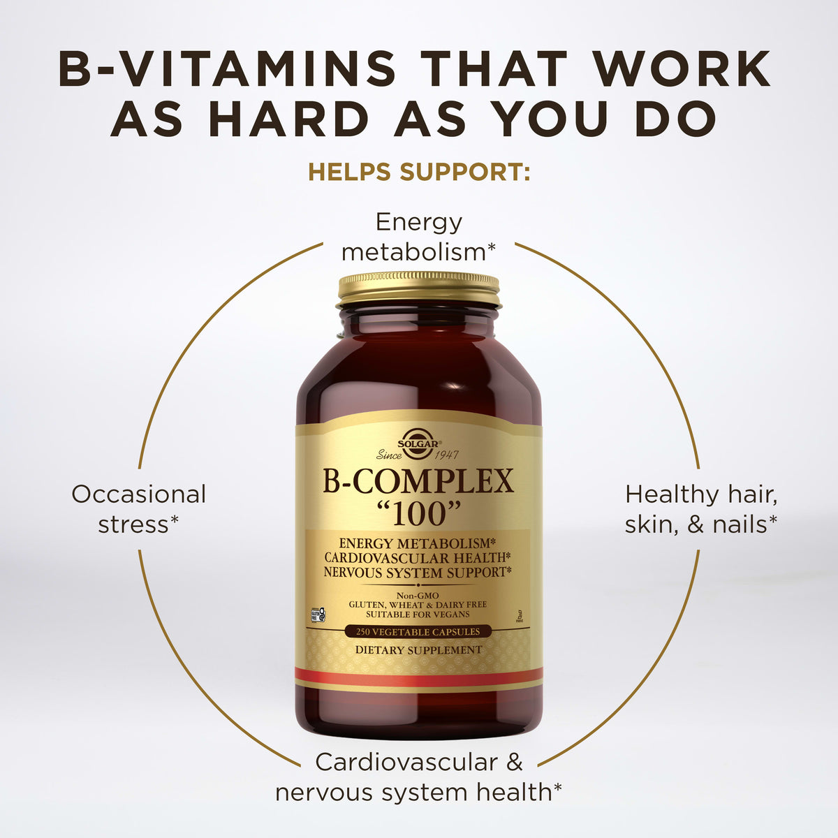 Solgar B-Complex "100", 250 Vegetable Capsules - view 4