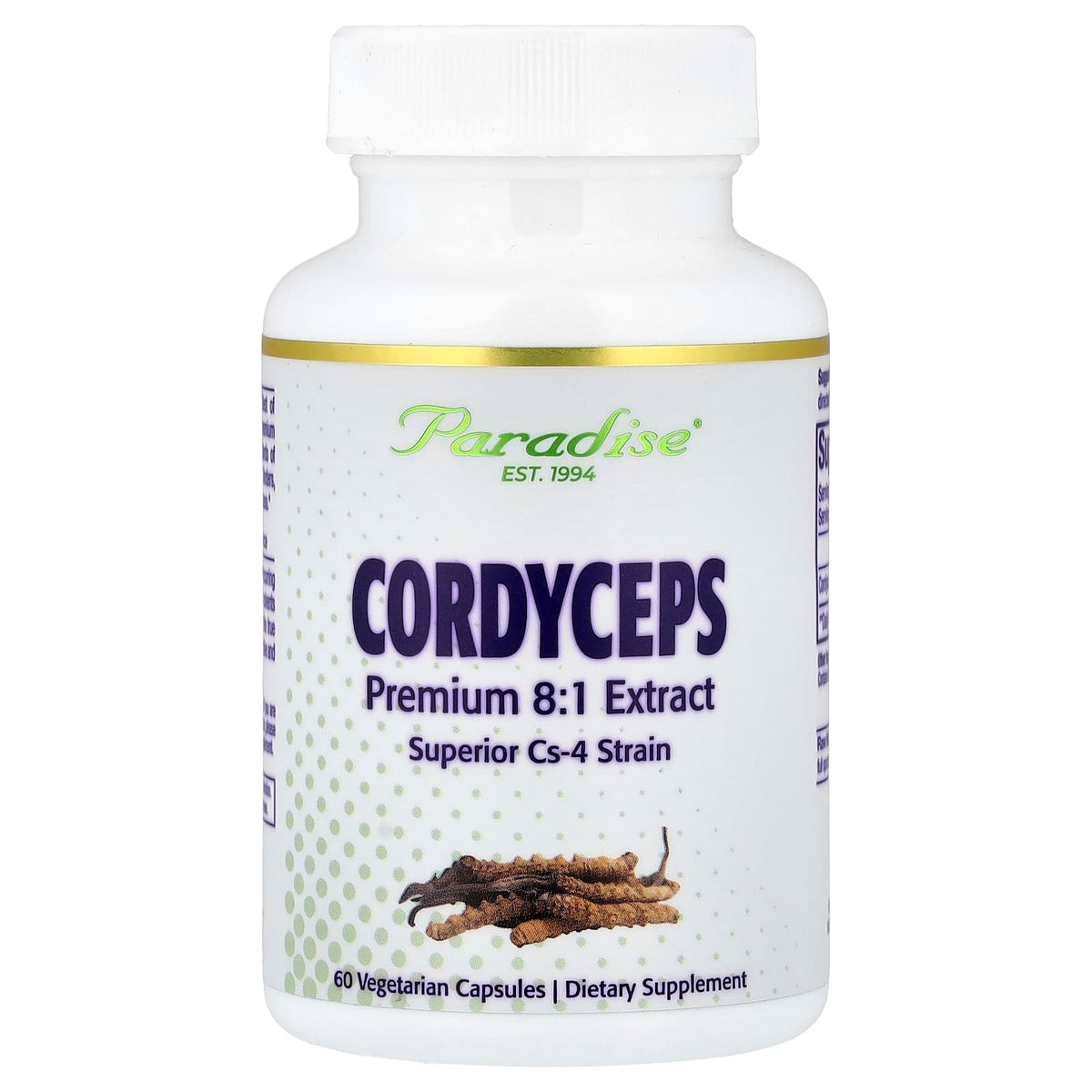 Paradise Herbs Cordyceps, 60 Vegetarian Capsules (400 mg per Capsule) — product view