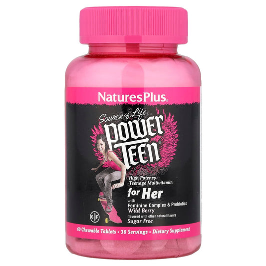 NaturesPlus Source of Life Power Teen for Her Wild Berry, 60 Chewable Tablets