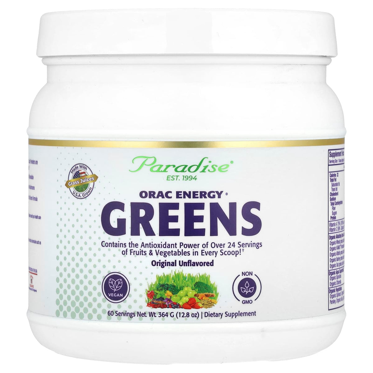Paradise Herbs ORAC Energy Greens Original Unflavored, 12.8 oz (364 g)