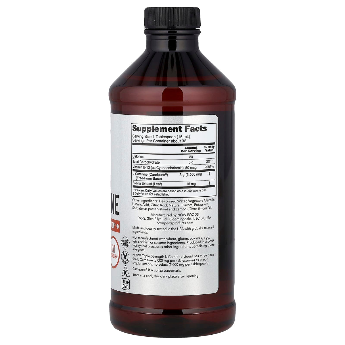 NOW Foods Sports L-Carnitine Triple Strength, Citrus, 16 fl oz (473 ml) - view 2