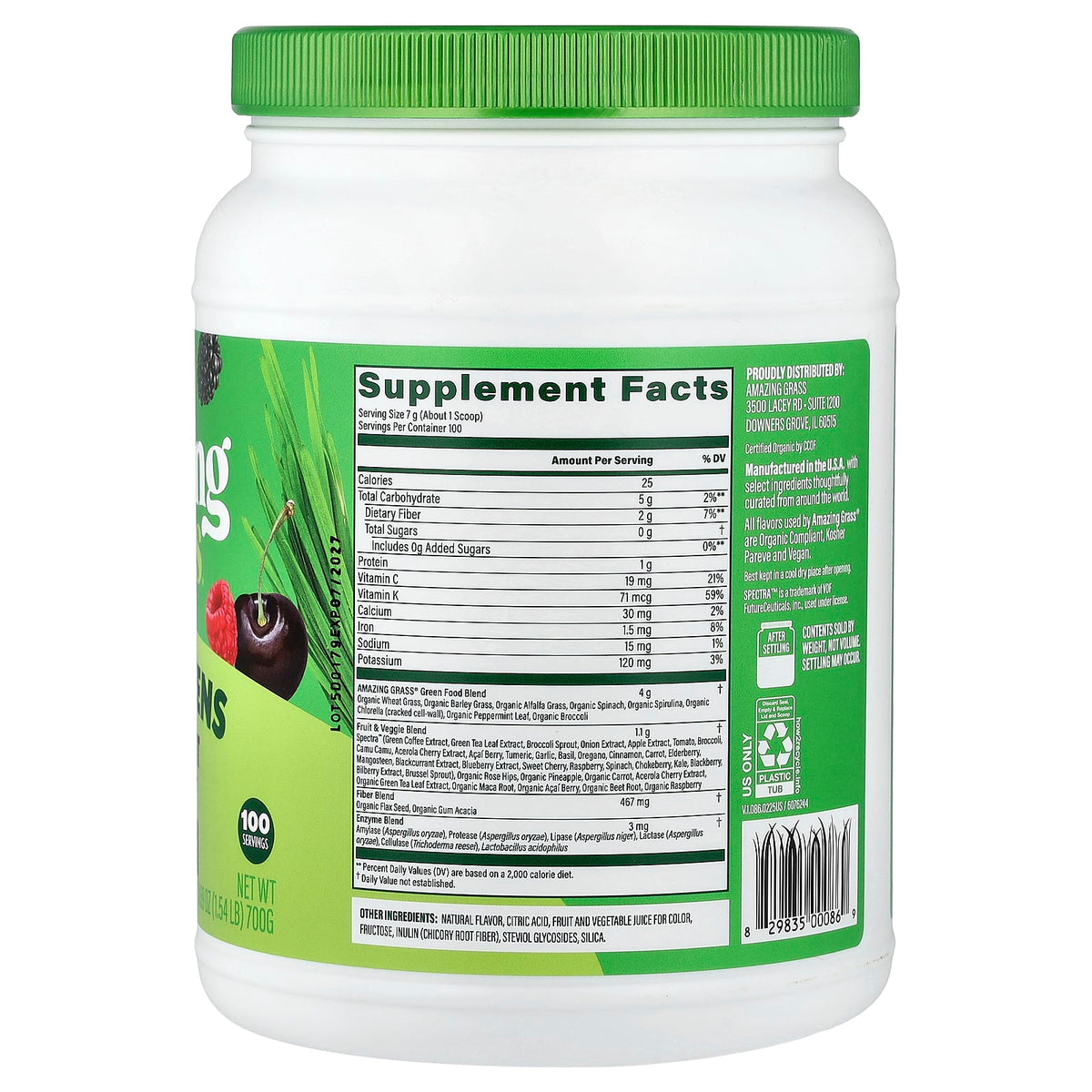 Amazing Grass Super Greens Antioxidant, Sweet Berry, 700 g (1.54 lb) - view 2