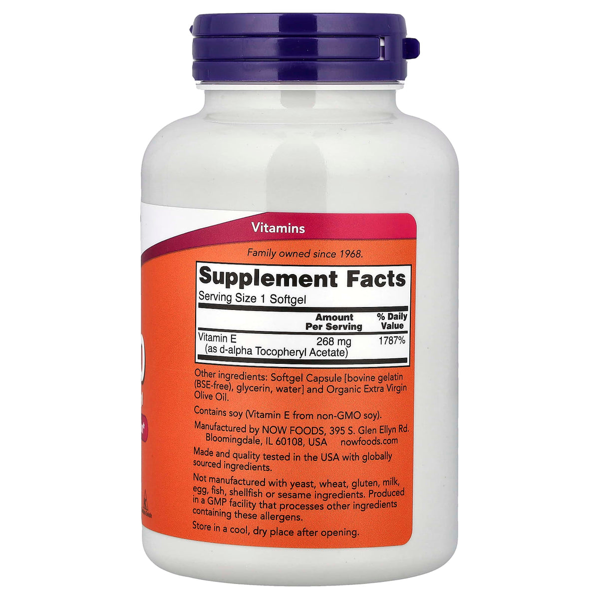 NOW Foods Vitamin E-400, 268 mg (400 IU), 250 Softgels — alternate product view