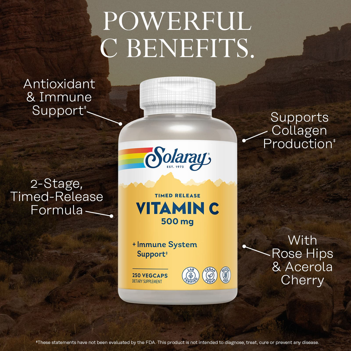 Solaray Timed Release Vitamin C, 250 VegCaps - view 3