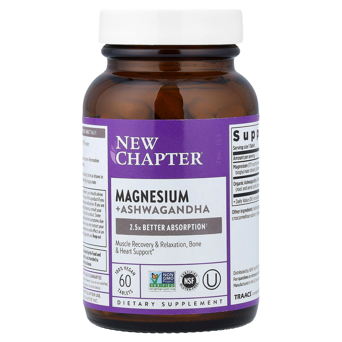 New Chapter Magnesium + Ashwagandha, 60 Vegan Tablets - view 3