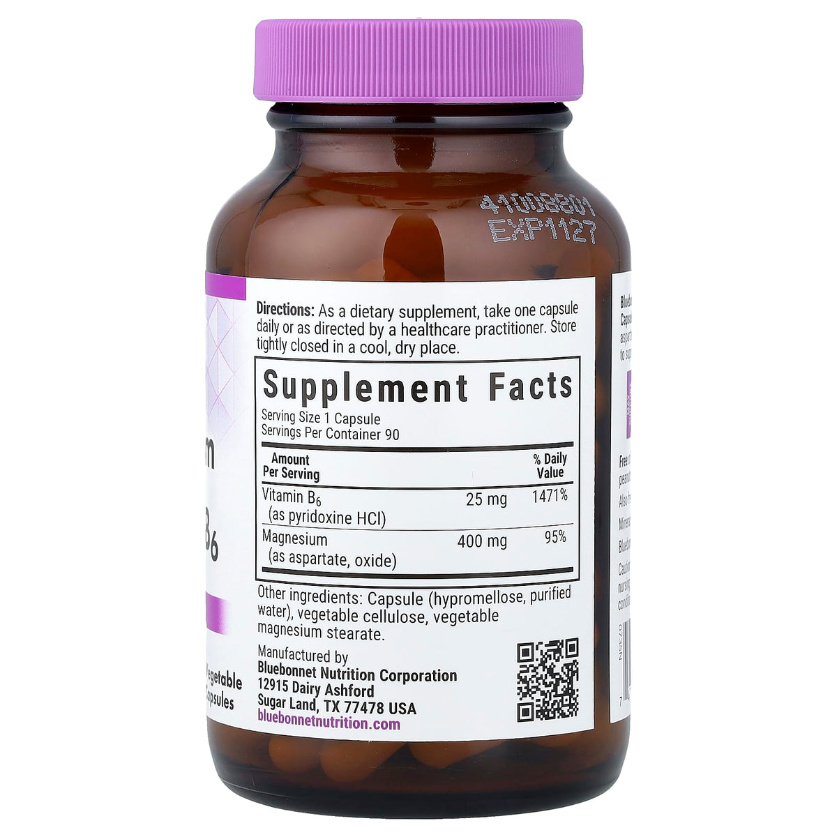 Bluebonnet Nutrition Magnesium & Vitamin B6, 90 Vegetable Capsules — alternate product view