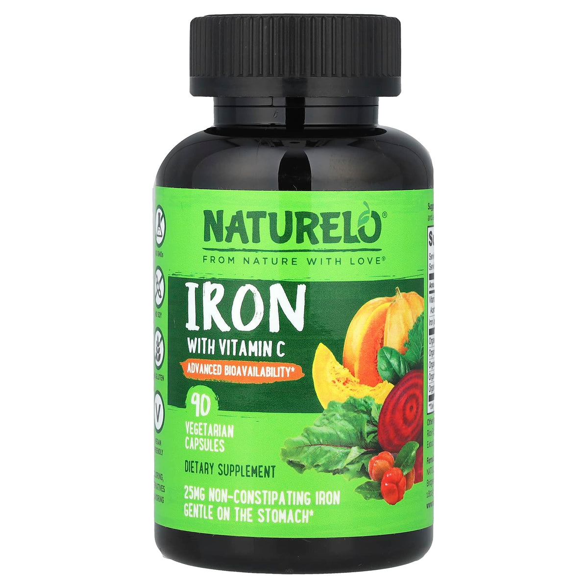 NATURELO Iron with Vitamin C, 90 Vegetarian Capsules