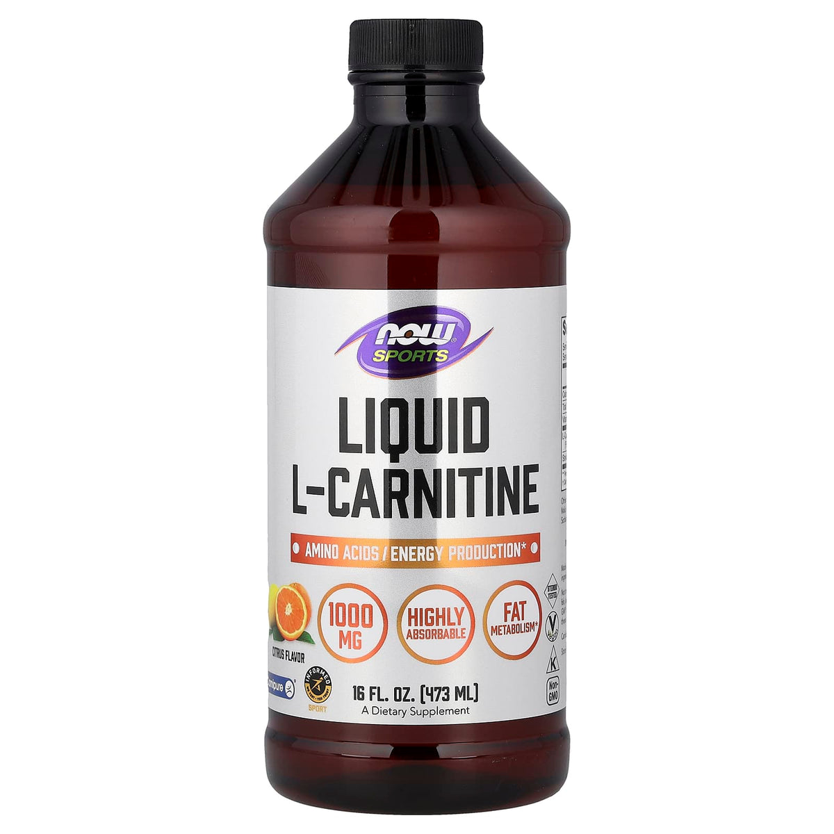 NOW Foods Sports Liquid L-Carnitine, Citrus, 473 ml (16 fl oz)