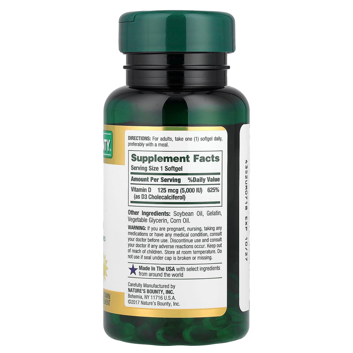 Nature's Bounty Vitamin D3, 125 mcg (5,000 IU), 150 Rapid Release Softgels - view 2