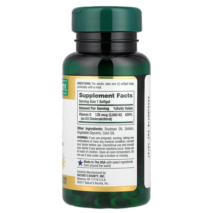 Nature's Bounty Vitamin D3, 125 mcg (5,000 IU), 150 Rapid Release Softgels - view 2