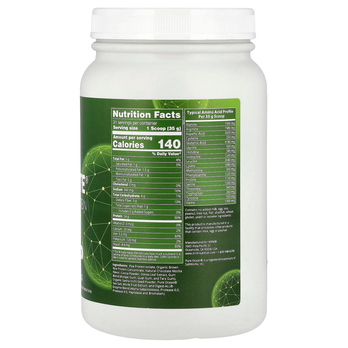 MRM Nutrition Veggie Elite Protein, Chocolate Mocha, 1.11 kg (2.45 lb) — alternate product view