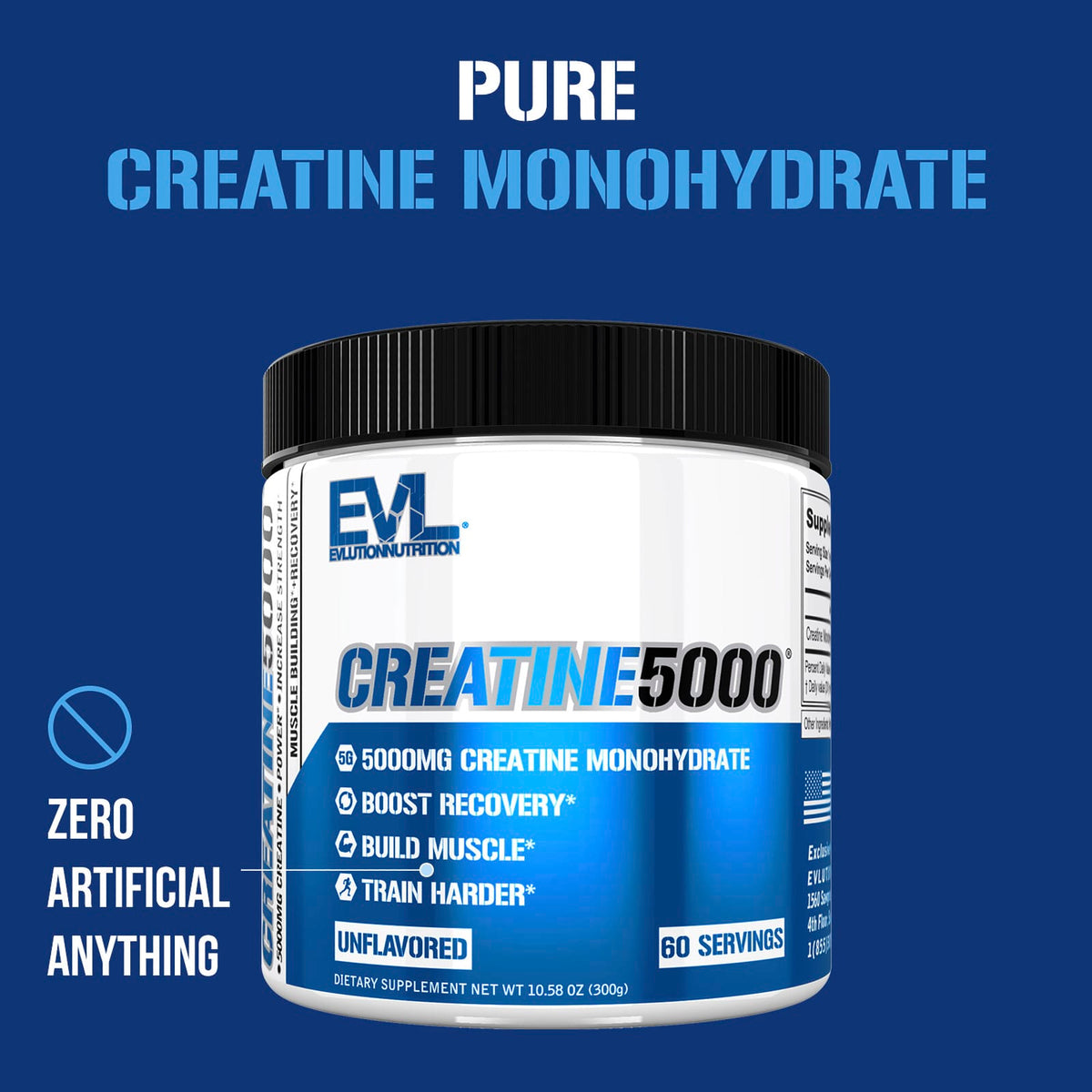 EVLution Nutrition Creatine5000, Unflavoured, 300 g (10.58 oz) - view 3