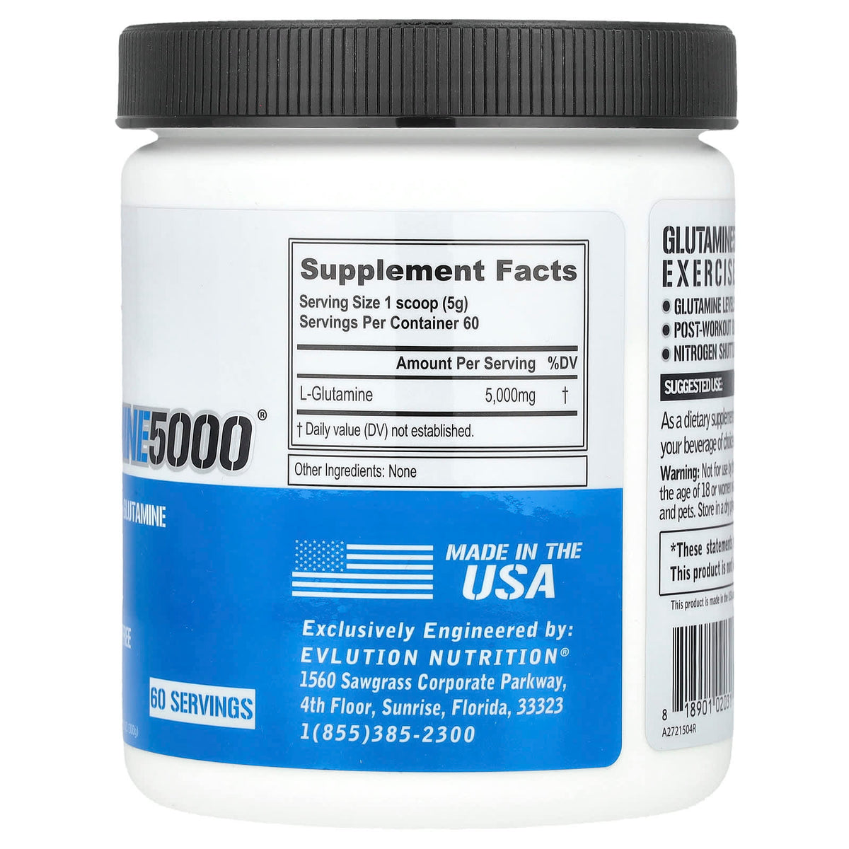 EVLution Nutrition Glutamine5000, Unflavoured, 300 g (10.58 oz) - view 2