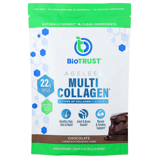 BioTRUST Ageless Multi Collagen Powder, Chocolate, 9.2 oz (261 g)