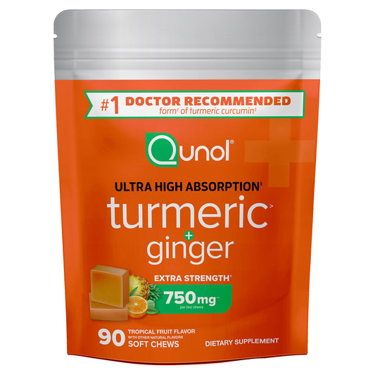 Qunol Turmeric + Ginger Soft Chews, Tropical Fruit, 90 Count
