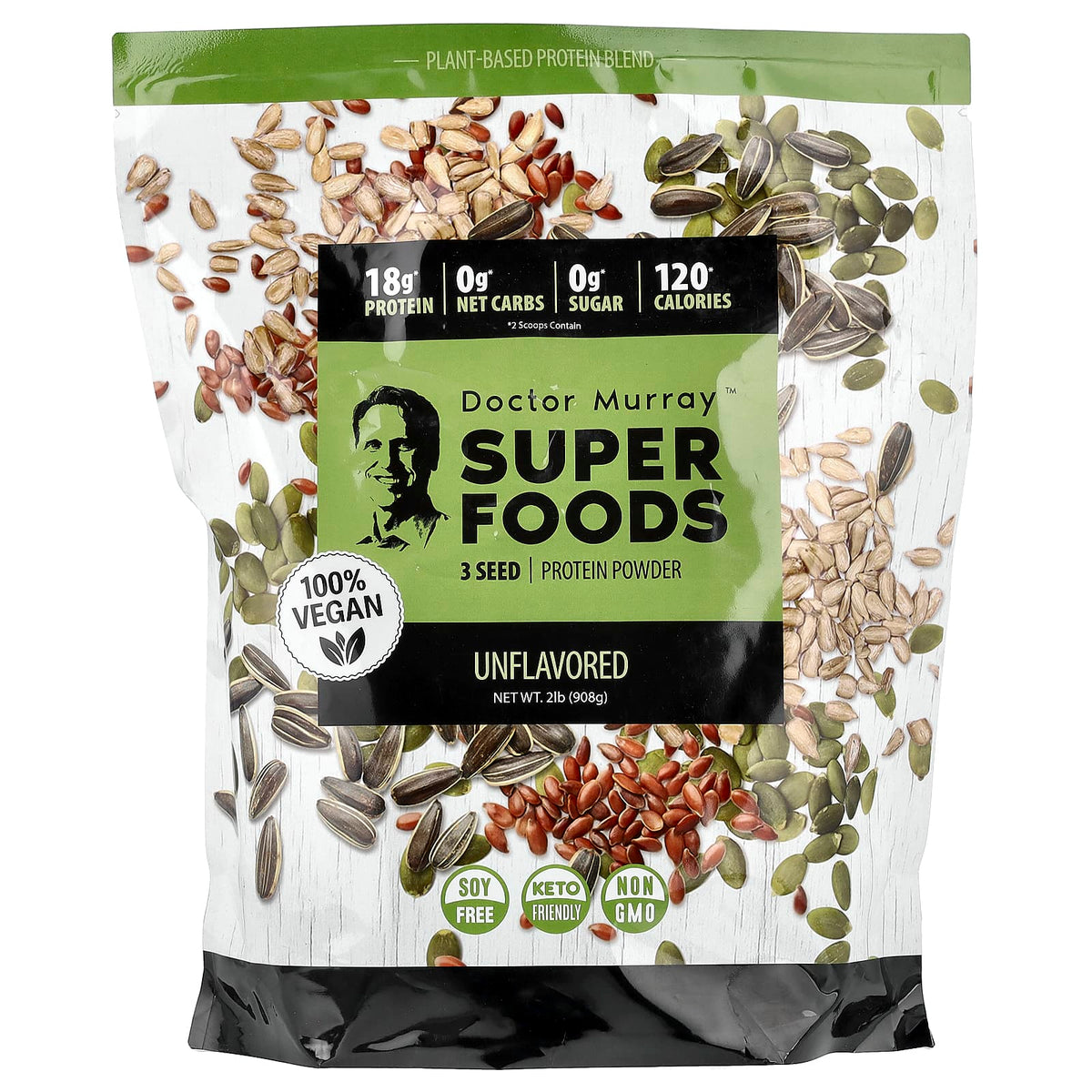 Dr. Murray's 3 Seed Protein Powder, Pumpkin Flax Sunflower, Unflavoured, 908 g (32 oz) — product view