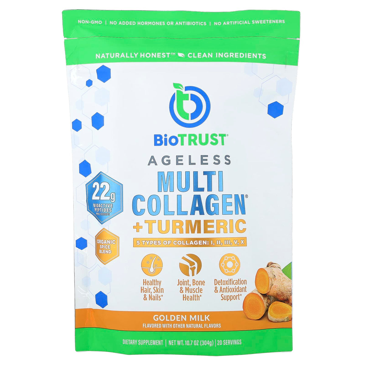 BioTRUST Ageless Multi-Collagen + Turmeric, Golden Milk, 10.7 oz (304 g) — product view