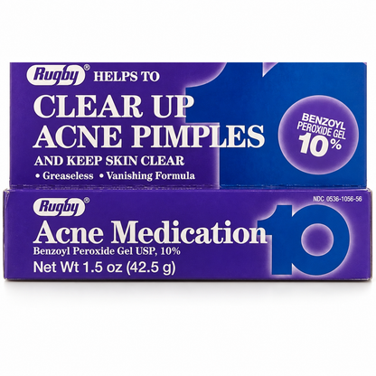 Rugby Acne Gel 10% Benzoyl Peroxide 1.5 oz (42.5 g)