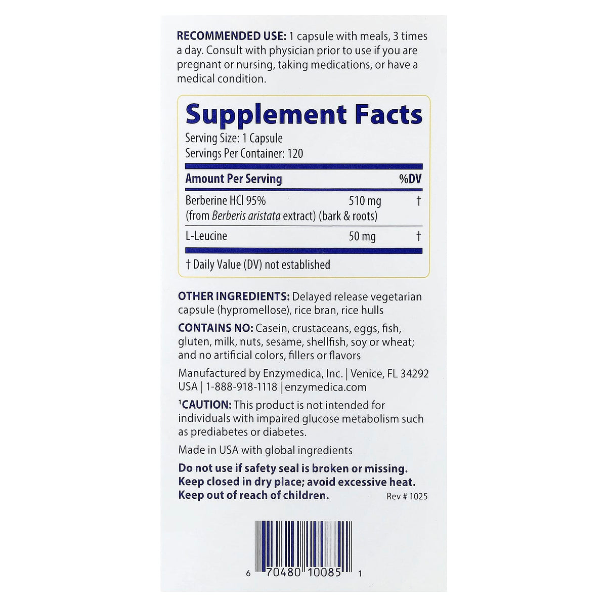 Enzymedica Berberine, 120 Capsules - view 2