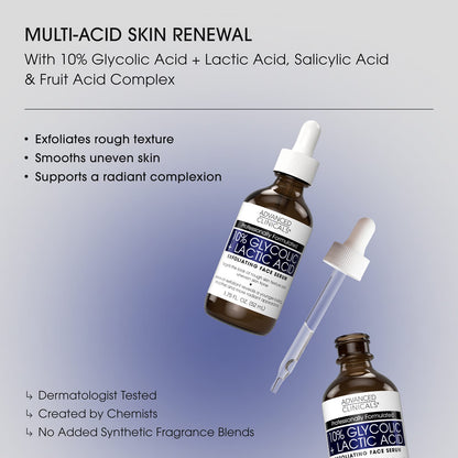 Advanced Clinicals 10% Glycolic + Lactic Acid Serum 52 ml (1.75 fl oz) - view 4