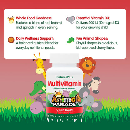 NaturesPlus Animal Parade Children's Chewable Multivitamin, Cherry, 180 Tablets - view 4