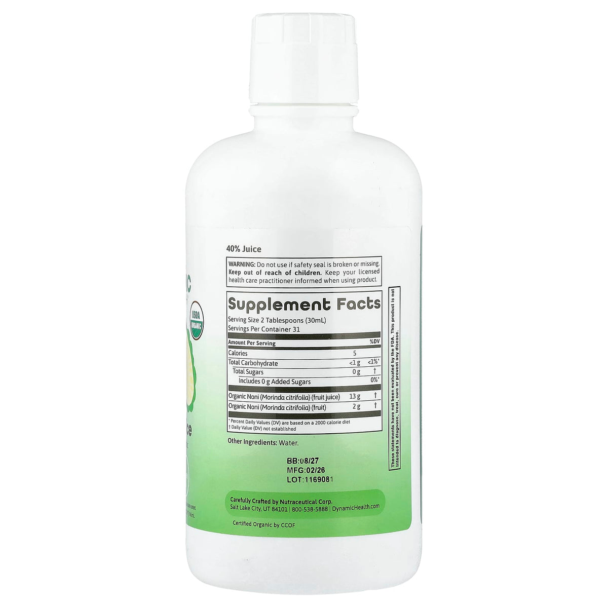 Dynamic Health Certified Organic Noni Juice, 946 ml (32 fl oz) - view 2