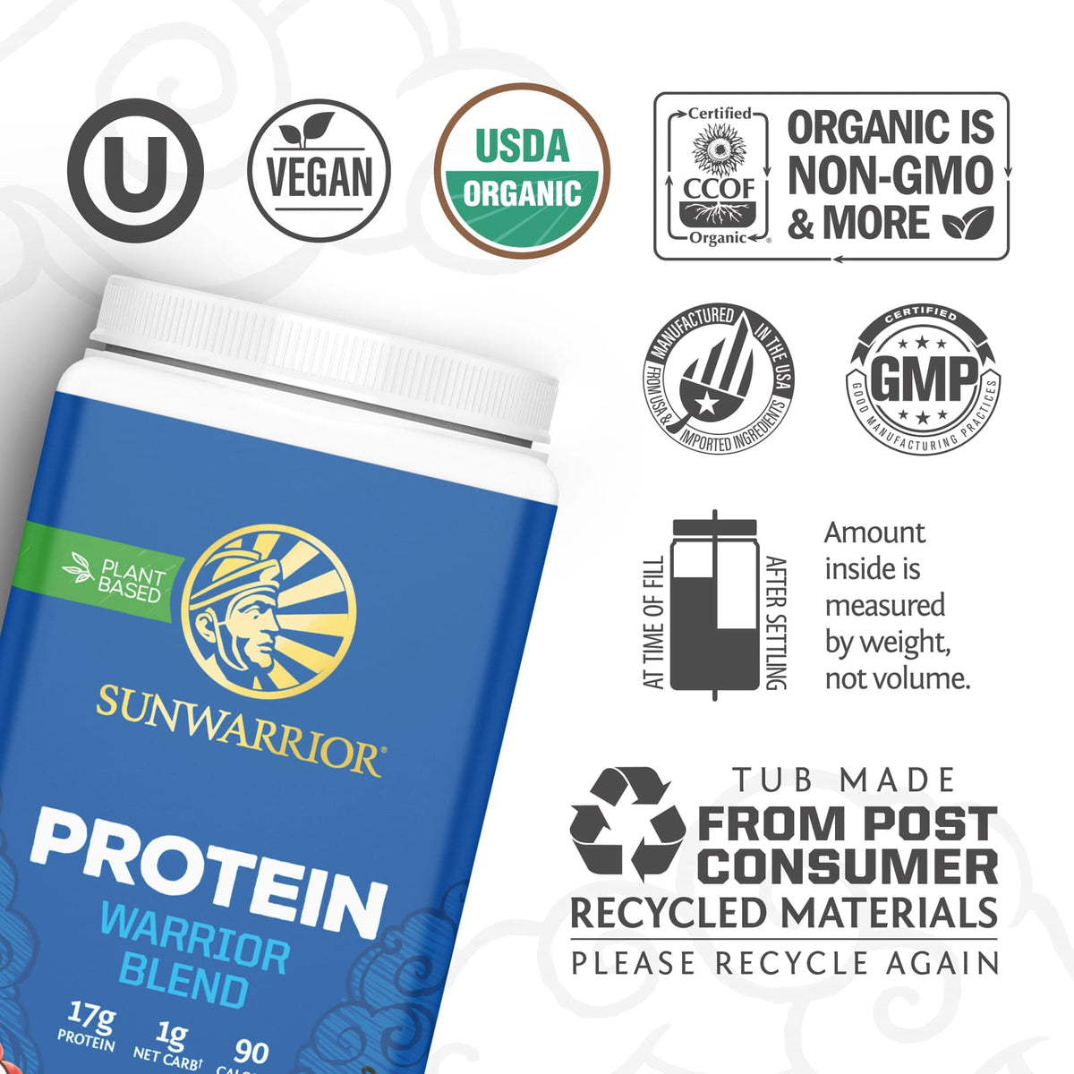 Sunwarrior Warrior Blend Protein, Vanilla, 750 g (1.65 lb) - view 3