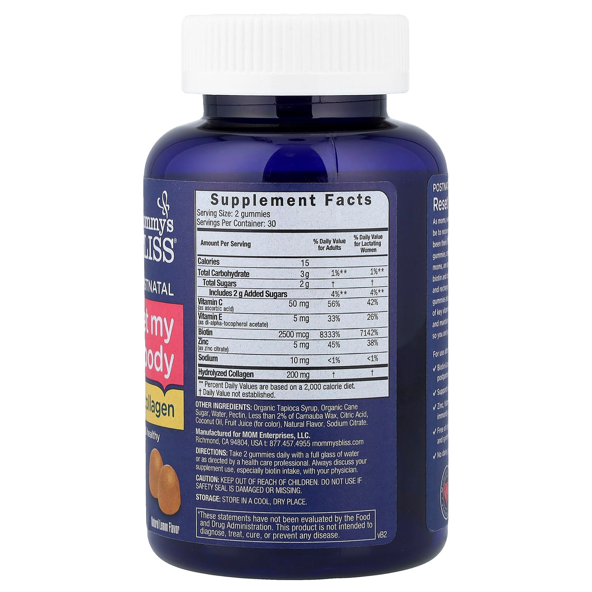 Mommy's Bliss Postnatal Reset My Body Biotin & Collagen Gummies Natural Lemon 60 Gummies - view 2