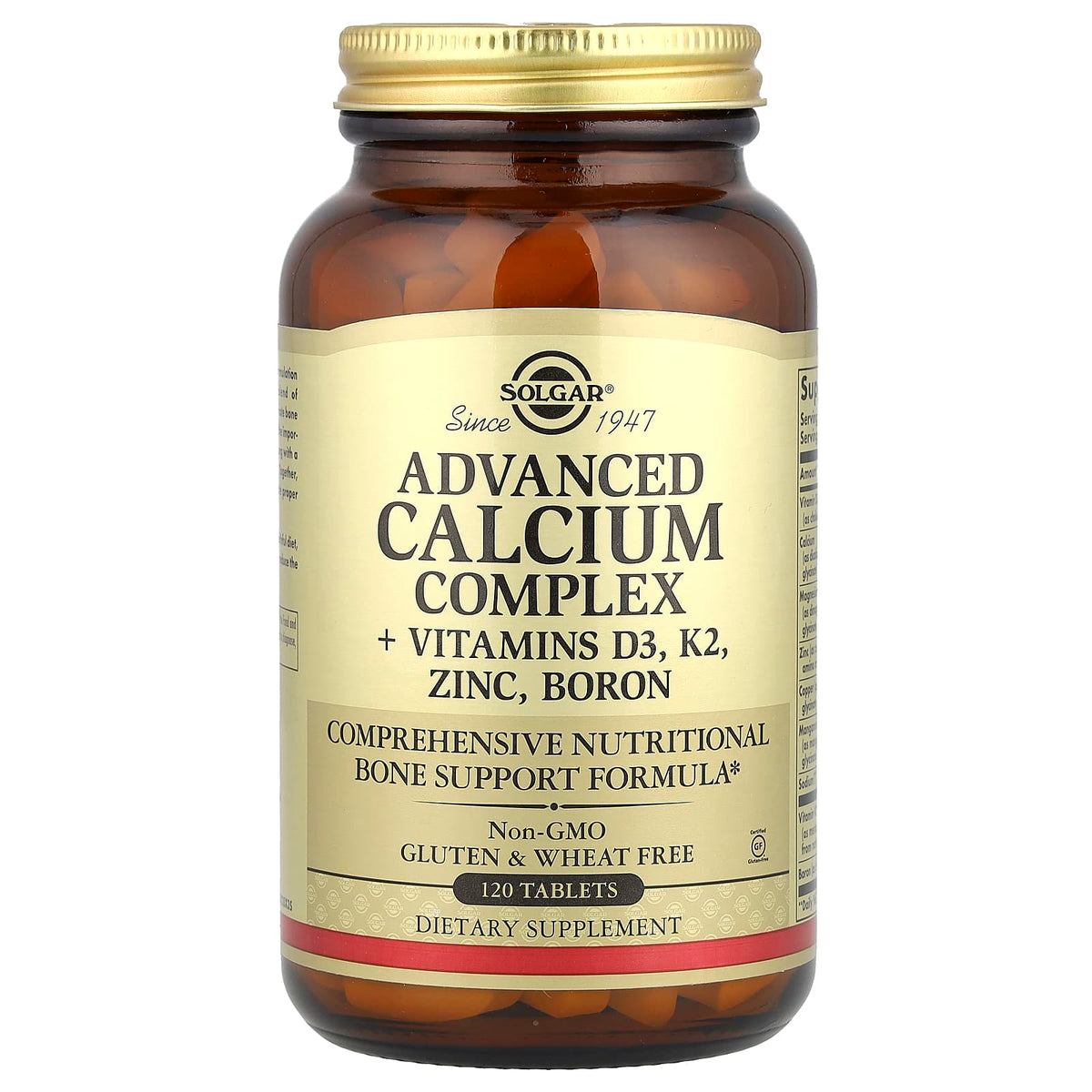 Solgar Advanced Calcium Complex + Vitamins D3, K2, Zinc, Boron, 120 Tablets — product view