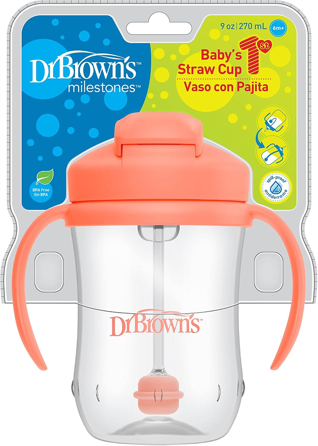 Dr. Brown's Baby's First Straw Cup - Coral, 9 oz (270 ml), 6 Months+ - view 2