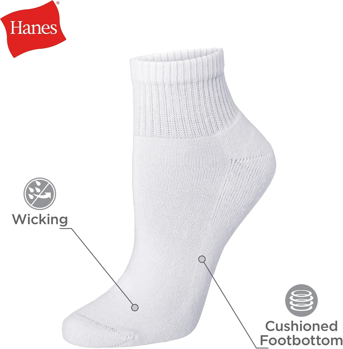 Hanes Ultimate Women's Ankle Athletic Socks, White, 6 Pairs, US Size 5-9 - view 5