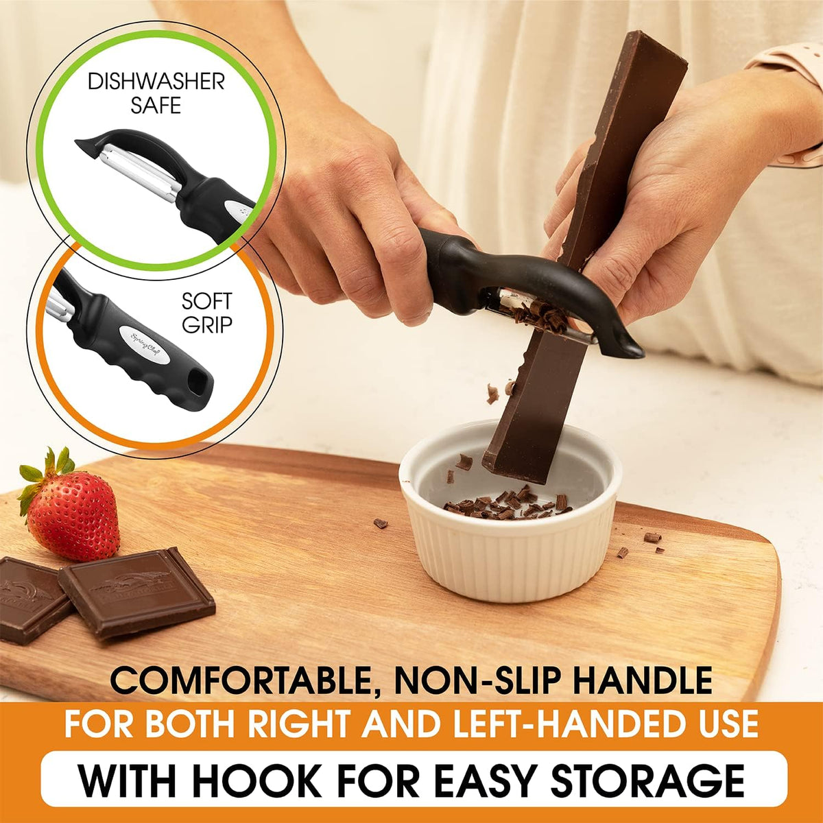 Spring Chef Original Swivel Vegetable Peeler, Soft Grip, Black - view 4