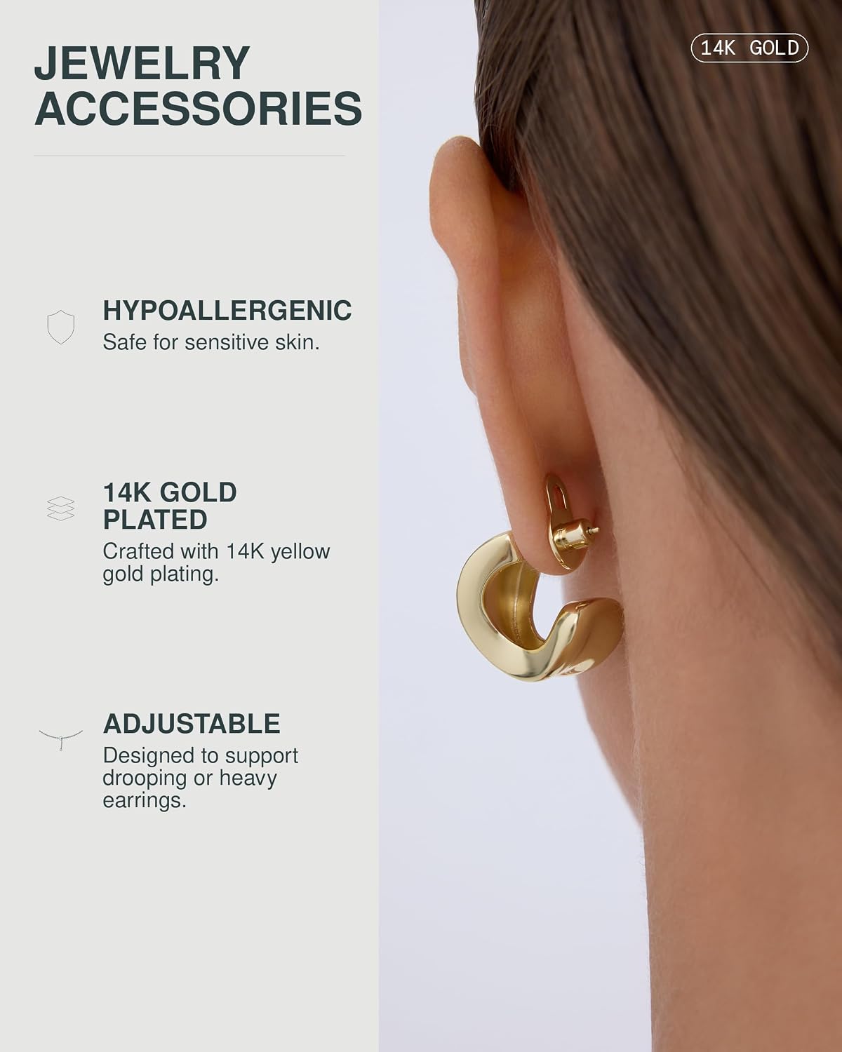 PAVOI 14K Gold Plated Lobe Lifters Earring Backs, Yellow Gold — alternate product view