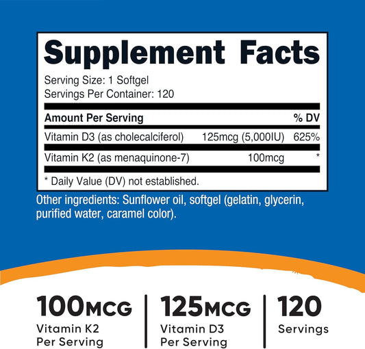 Nutricost Vitamin D3 5000 IU + K2 100 mcg (MK7), 120 Softgels - view 2