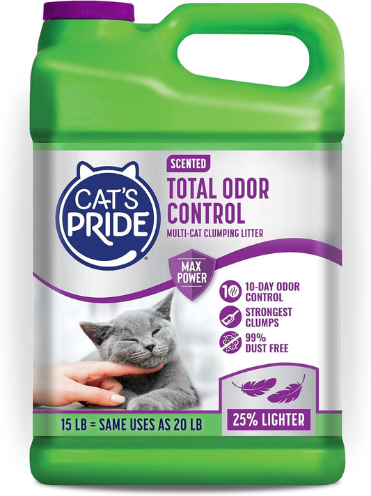 Cat's Pride Max Power Total Odor Control Clumping Litter, Scented, 15 lb