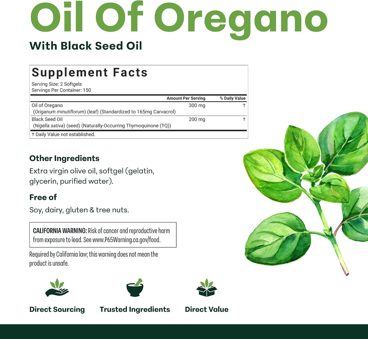 Micro Ingredients Oil of Oregano with Black Seed Oil, 300 Softgels - view 6
