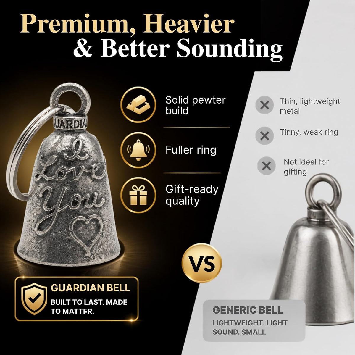Guardian Bell Good Luck Bell with Keyring and Black Velvet Gift Bag - view 5