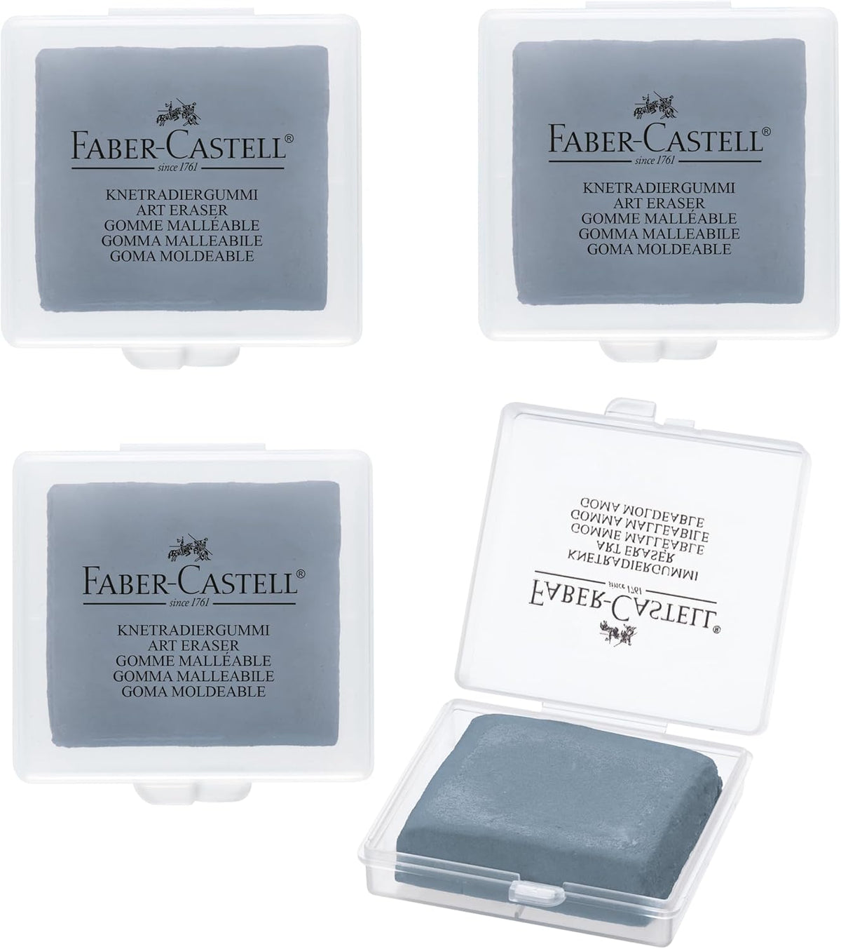Faber-Castell Kneaded Art Erasers, Large, Grey, Pack of 4 — product view