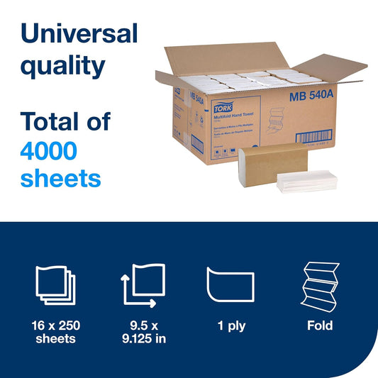Tork Multifold Hand Towel, White H2, 16 Packs of 250 Towels - view 2