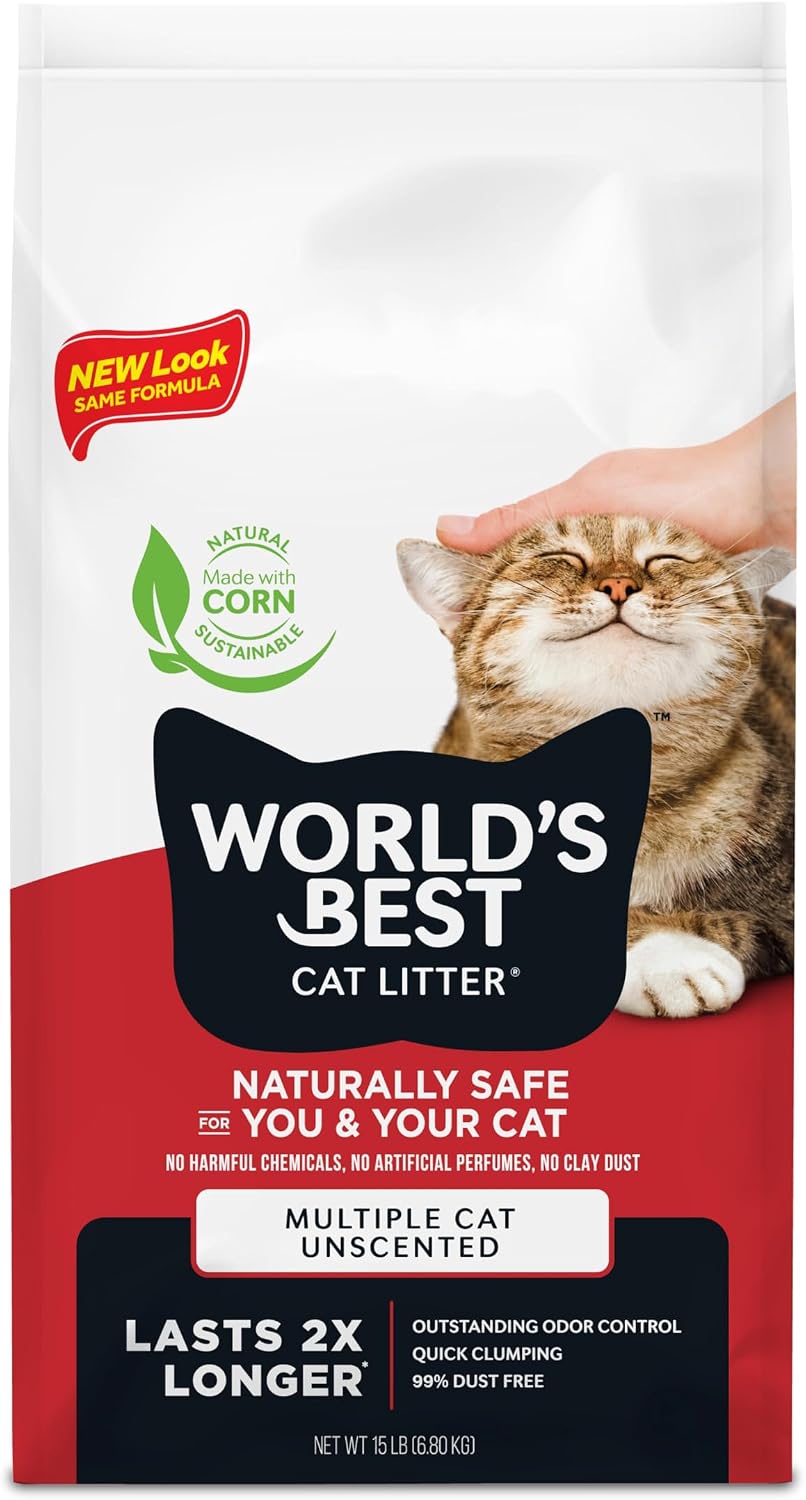 World's Best Cat Litter Multiple Cat Unscented Clumping Litter, 15 lb