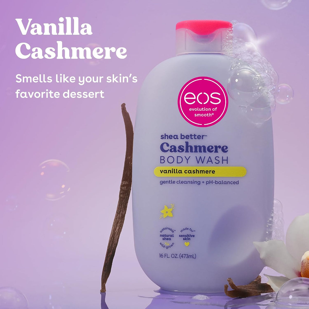 eos Shea Better Body Wash, Cashmere Vanilla, pH-Balanced Cream Gel, 400 ml (13.5 fl oz) — alternate product view