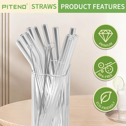 Piteno Reusable Glass Straws, 12 Pack with 4 Cleaning Brushes, 8.5 Inch - view 4