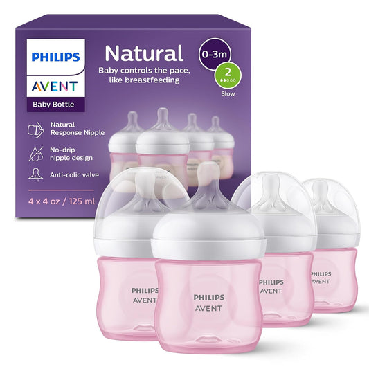 Philips Avent Natural Baby Bottles, Slow Flow, 4 oz (120 ml), Pack of 4
