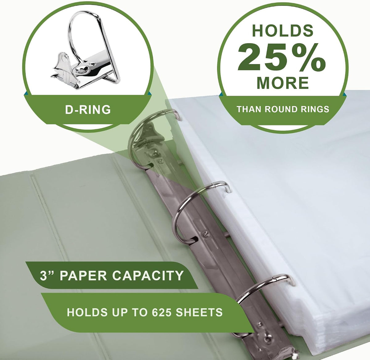 Samsill Plant-Based 3 Inch D-Ring View Binder, Dusty Green - view 6