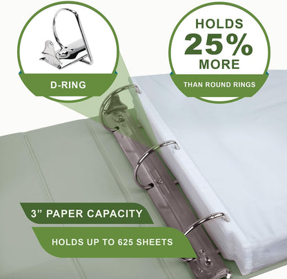 Samsill Plant-Based 3 Inch D-Ring View Binder, Dusty Green - view 6