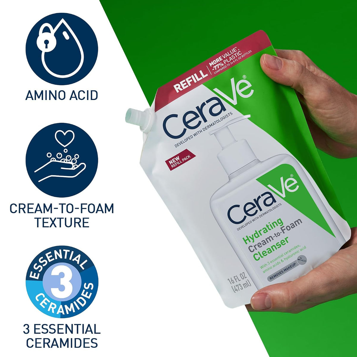 CeraVe Hydrating Cream-to-Foam Cleanser Refill 473 ml (16 fl oz) - view 6