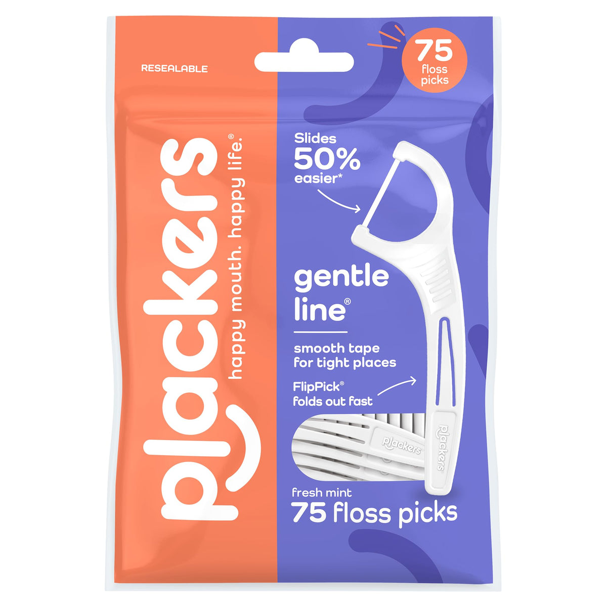 Plackers Gentle Line Floss Picks, Fresh Mint, 75 Count — product view