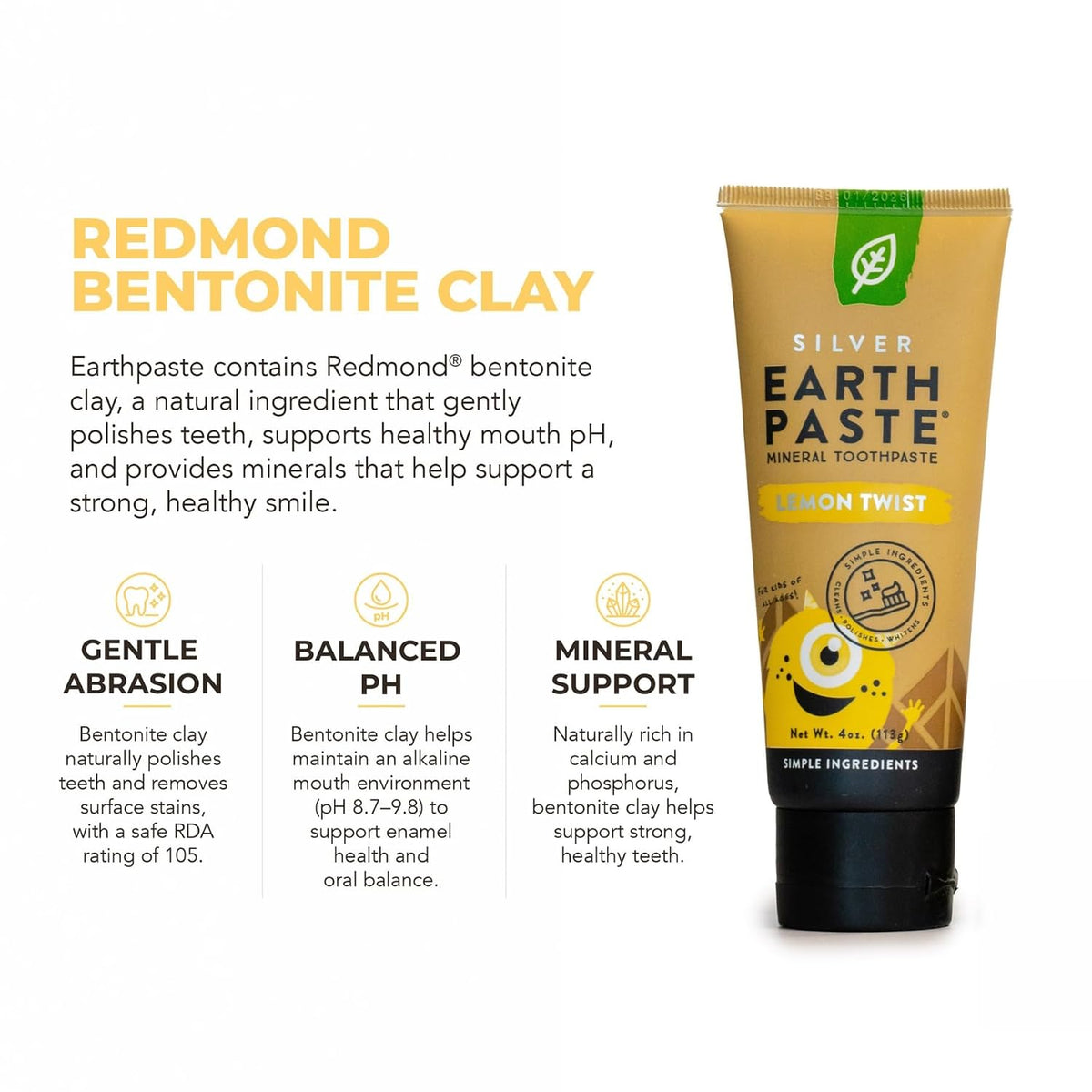 Redmond Earthpaste Natural Non-Fluoride Toothpaste, Lemon Twist, 4 oz - view 5