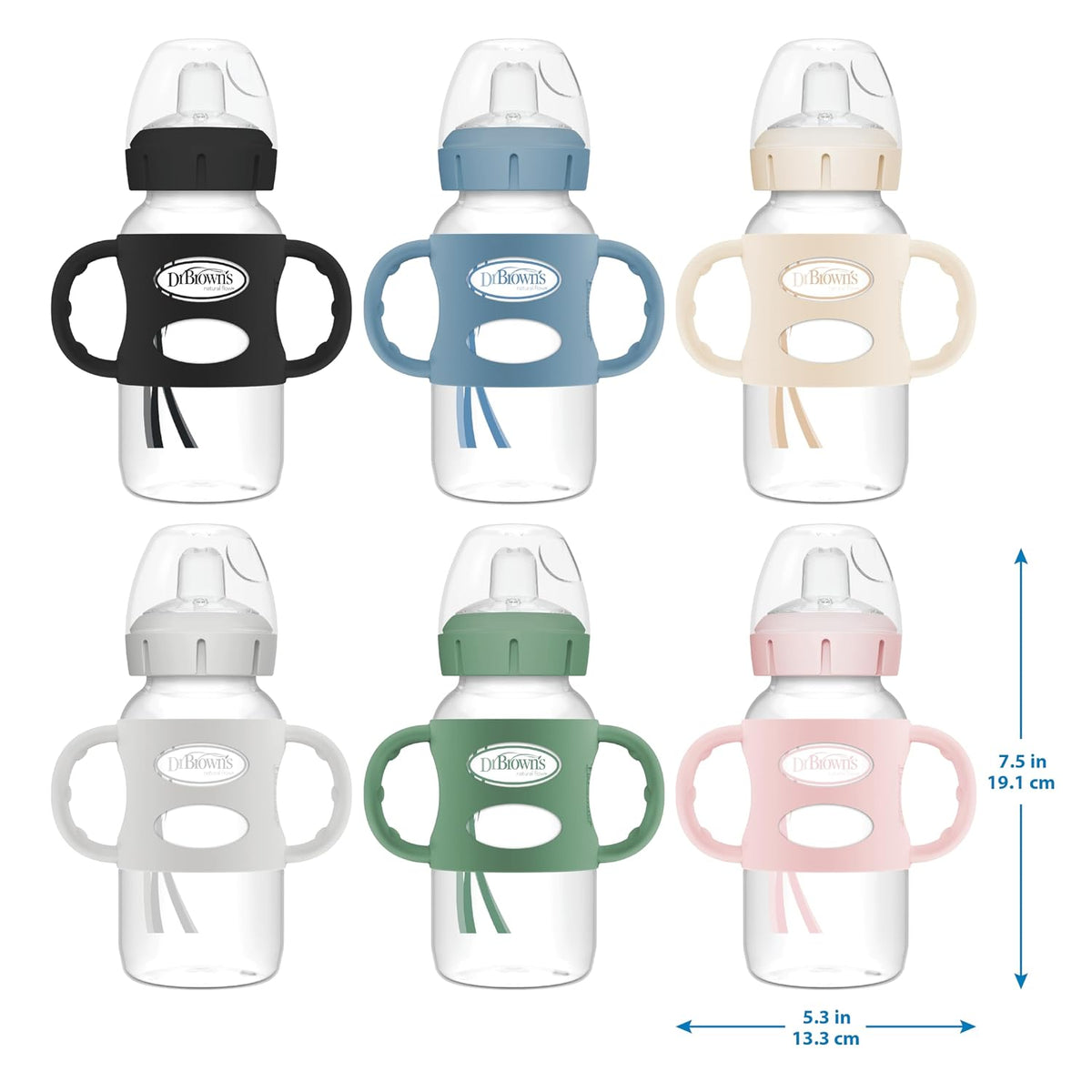 Dr. Brown's Wide-Neck Sippy Spout Bottle with Handles, Pink & Ecru, 2 Pack - view 3