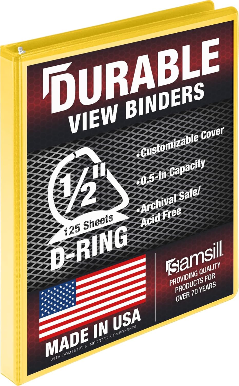 Samsill Durable 0.5 Inch D Ring Binder, Clear View Cover, Lemon Yellow